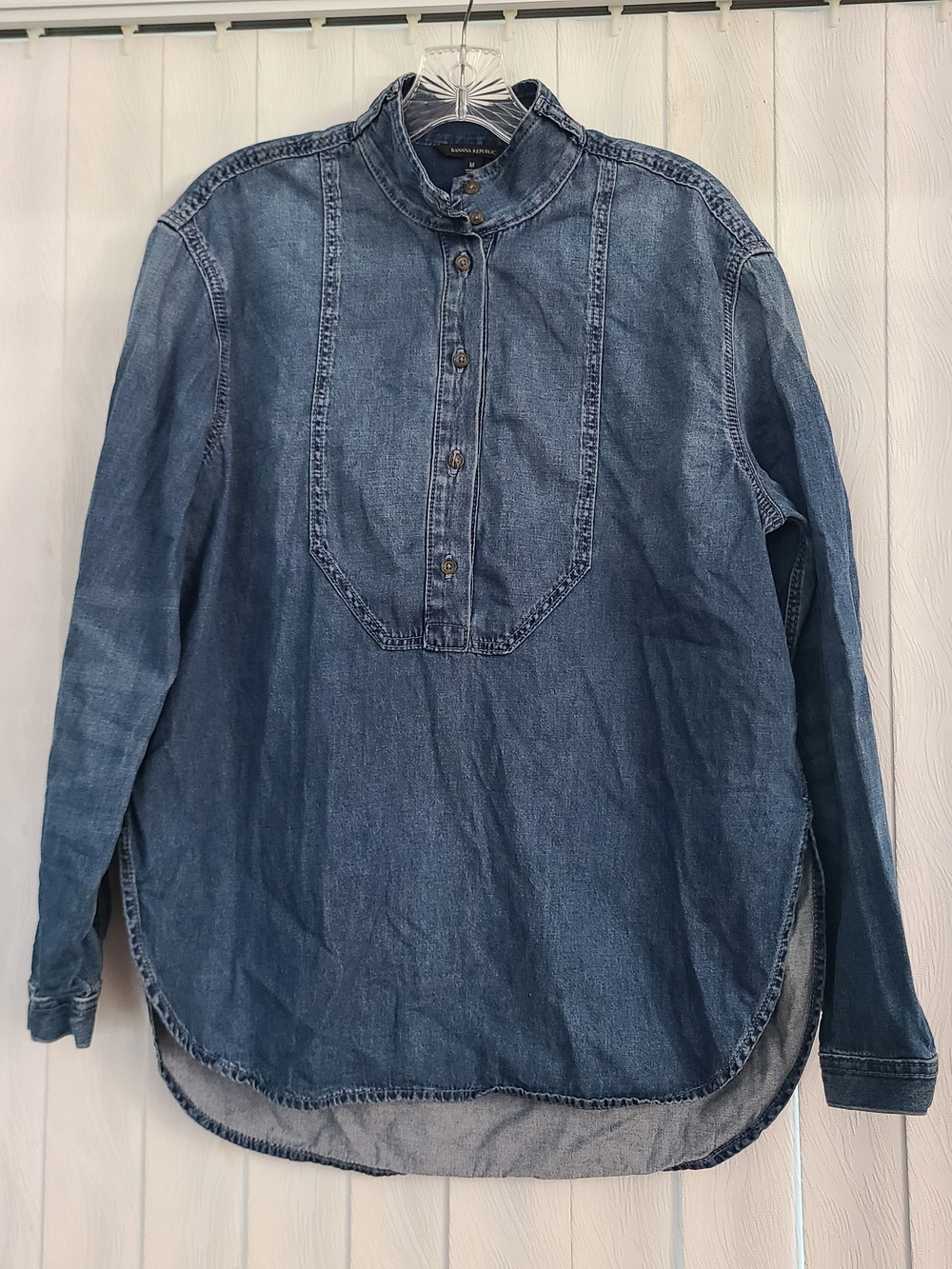 Banana Republic Women M Chambray Round Hem Casual 1/2 Button Pull Over Tunic Top